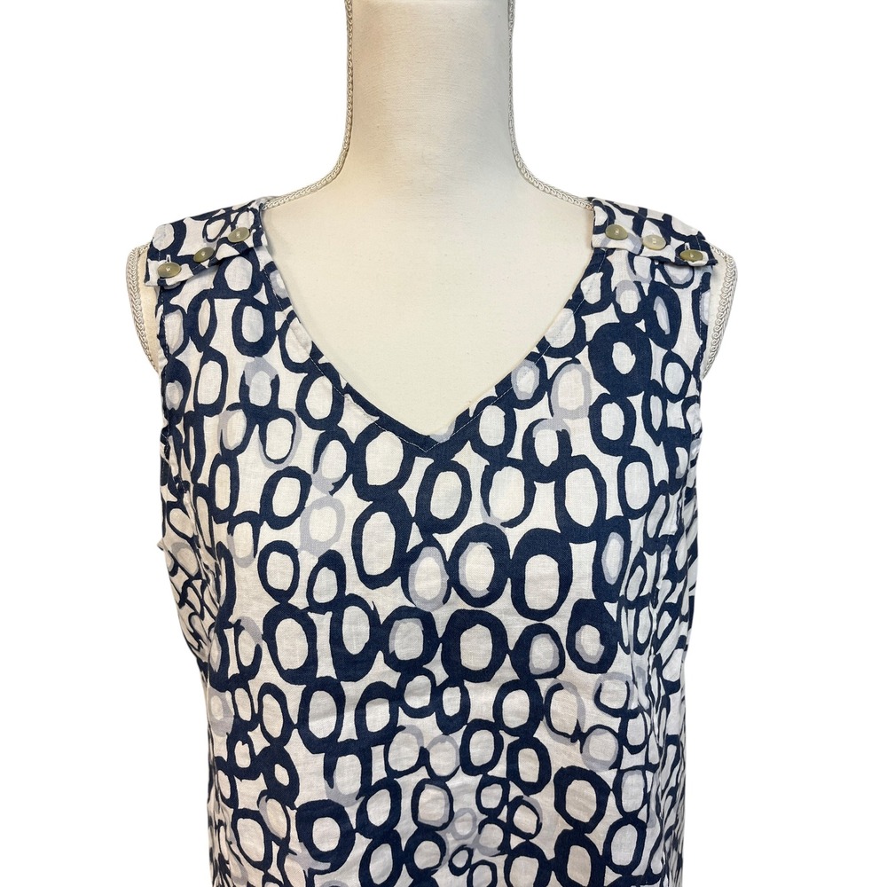 HABITAT Linen Cotton Tank Top Sz L Blue White Print Lagenlook Coastal - Picture 8 of 13